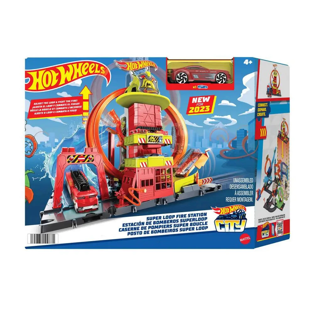 Hot Wheels City Super Loop Fire Station Playset & 1 Toy Firetruck. Perform stunts and race through an adjustable loop to protect Hot Wheels City with the Super Loop Fire Station playset! HKX41 thumbnail
