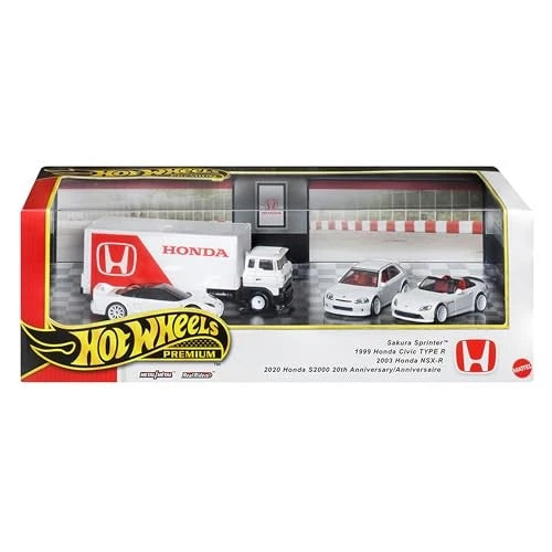 Hot Wheels Honda Premium Collector Set with 3 Die-Cast Cars and 1 Transporter Truck, High-Detail Metal Models for Collectors, thumbnail
