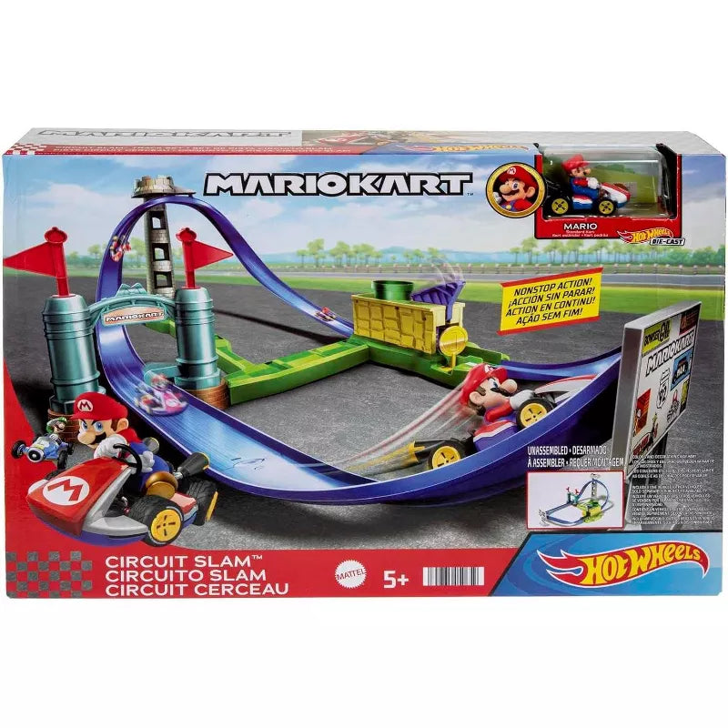 Hot Wheels Mario Kart Circuit Slam Vehicle Playsets with Mattle Blue Car Toy thumbnail