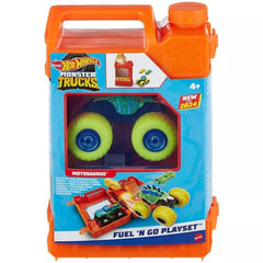 Hot Wheels Monster Trucks Fuel N’ Go Playset With 1:64 Scale Motosaurus Toy Truck & 2 Crushed Cars