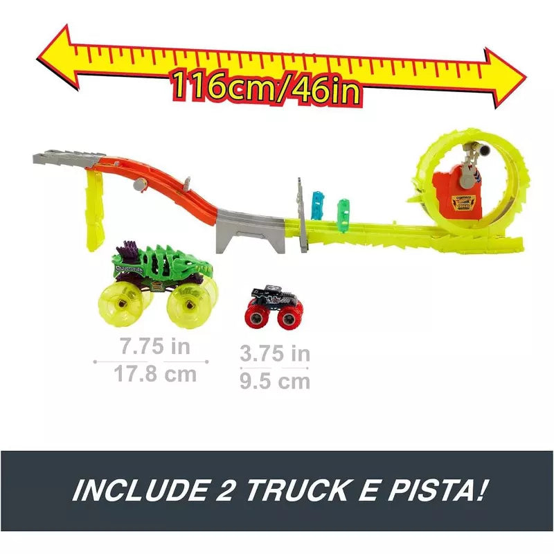 Hot Wheels Monster Trucks Power Smashers Charge & Chase Challenge Track Set With Oversized Skelesaurus, 1:64 Scale Bone Shaker & 2 Crushed Cars thumbnail
