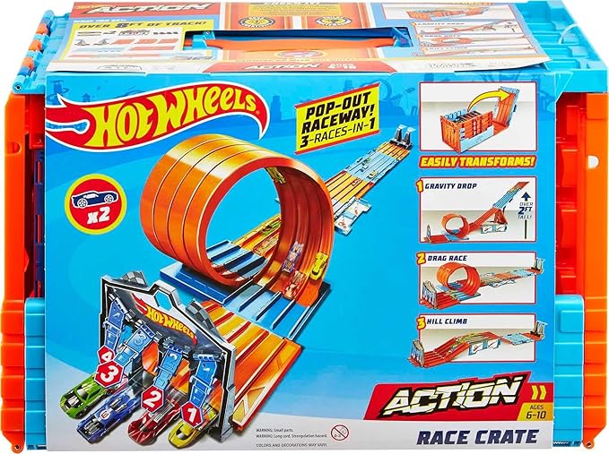 Hot Wheels Race Crate Pop Out Raceway Playset with Portable Storage Case & Track