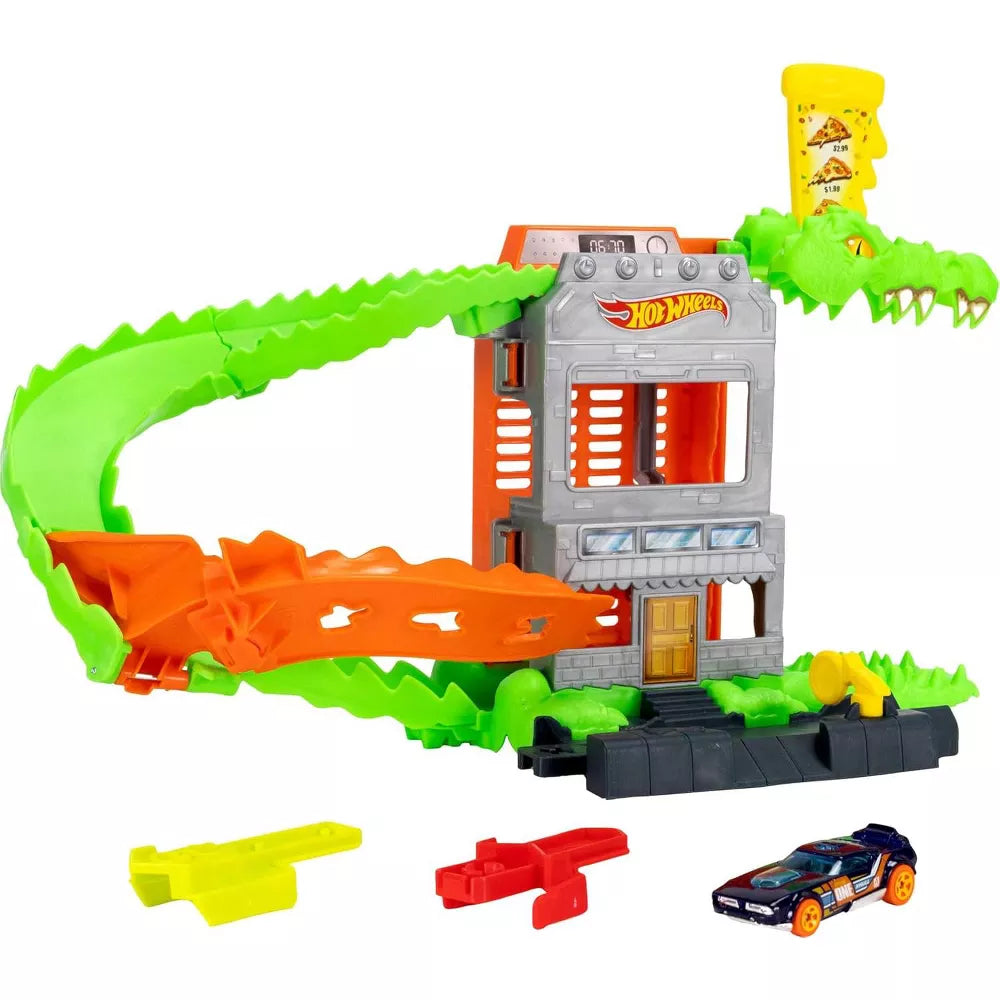 Hot Wheels Croc Pizza Attack Track Set with 1:64 Scale Vehicle