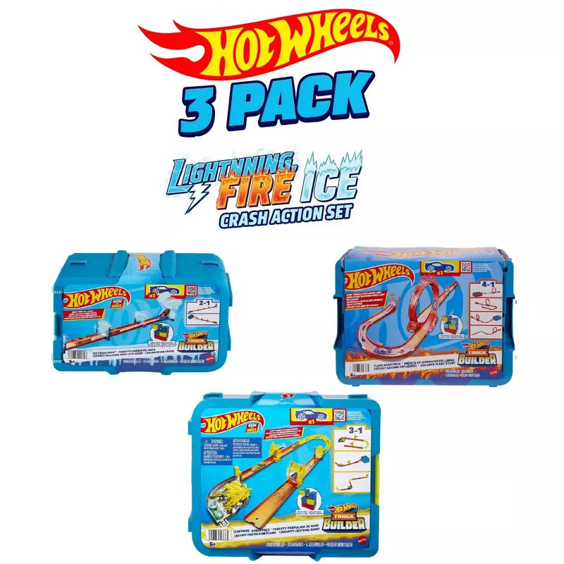 Hot Wheels Track Builder Playsets – Lightning Boost, Ice Crash & Flame Stunt