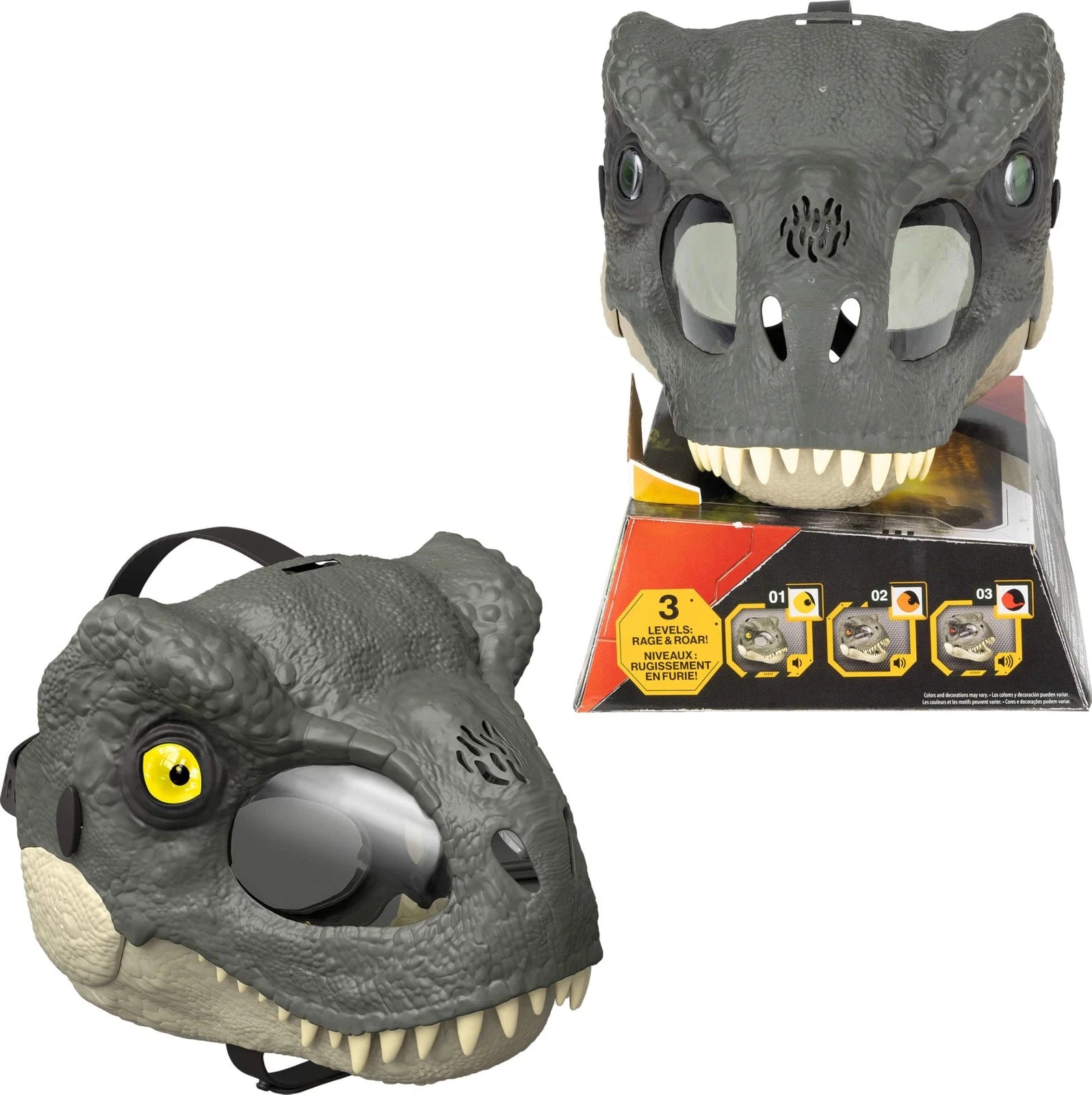 Jurassic World Rebirth T-Rex Rage N Roar Mask with Light Up Eyes, Realistic Dinosaur Costume Mask with Sound Effects for Kids