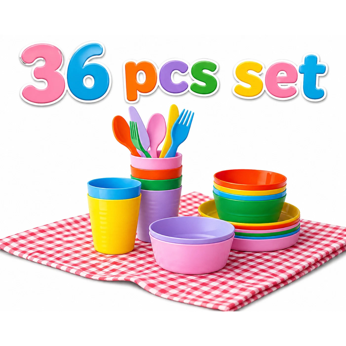 36-Piece Stackable Plastic Dinnerware Set – Pastel thumbnail