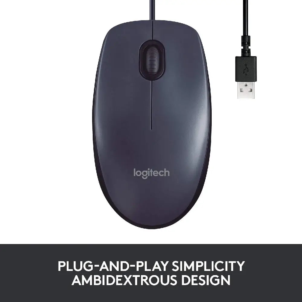 Logitech B100 Corded Mouse – Wired USB Mouse for Computers and Laptops Black NEW thumbnail