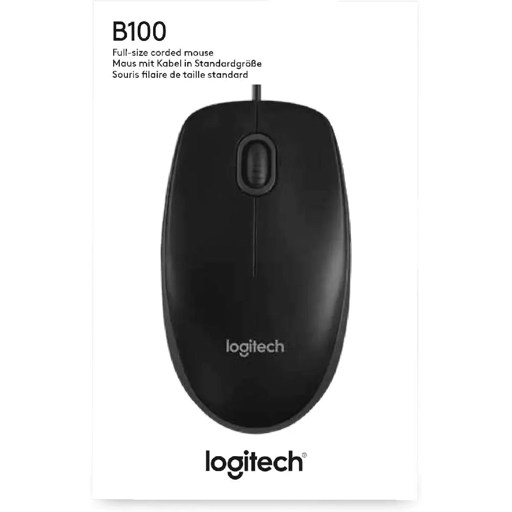 Logitech B100 Corded Mouse – Wired USB Mouse for Computers and Laptops Black NEW thumbnail