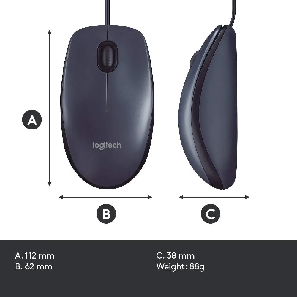 Logitech B100 Corded Mouse – Wired USB Mouse for Computers and Laptops Black NEW thumbnail