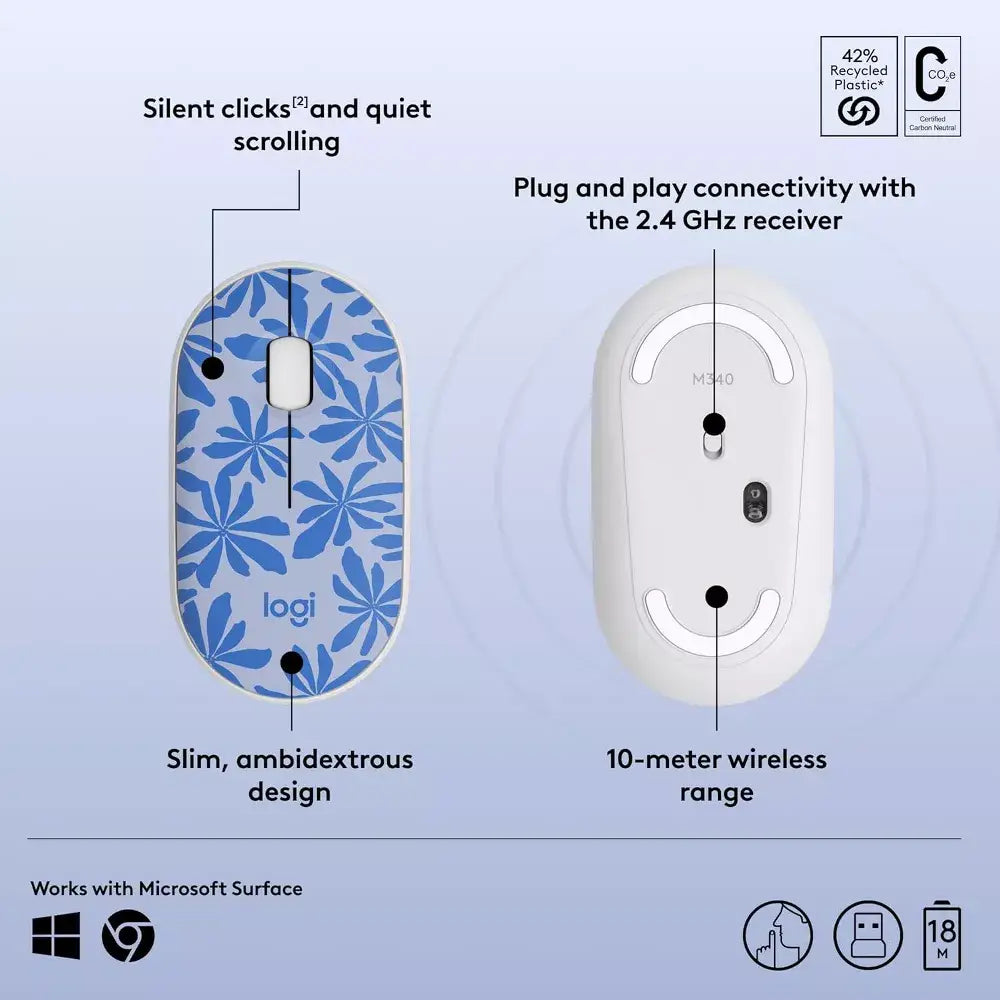 Logitech M340 Wireless Mouse – Blue Floral 910-007287 thumbnail