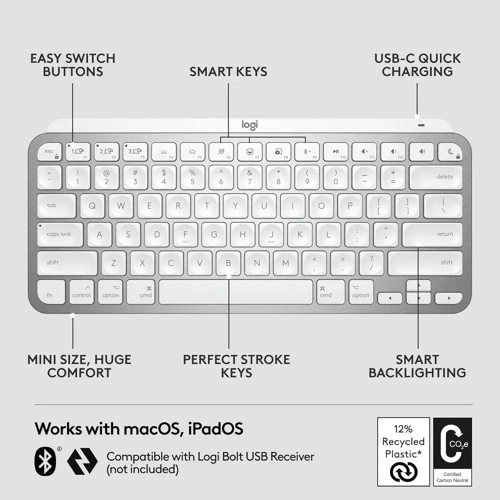 Logitech MX Keys Mini for Mac Minimalist Wireless Illuminated Keyboard. Meet the MX Keys Mini for Mac — a compact, intelligent, and powerful keyboard designed specifically for Apple creators.920-010389 thumbnail