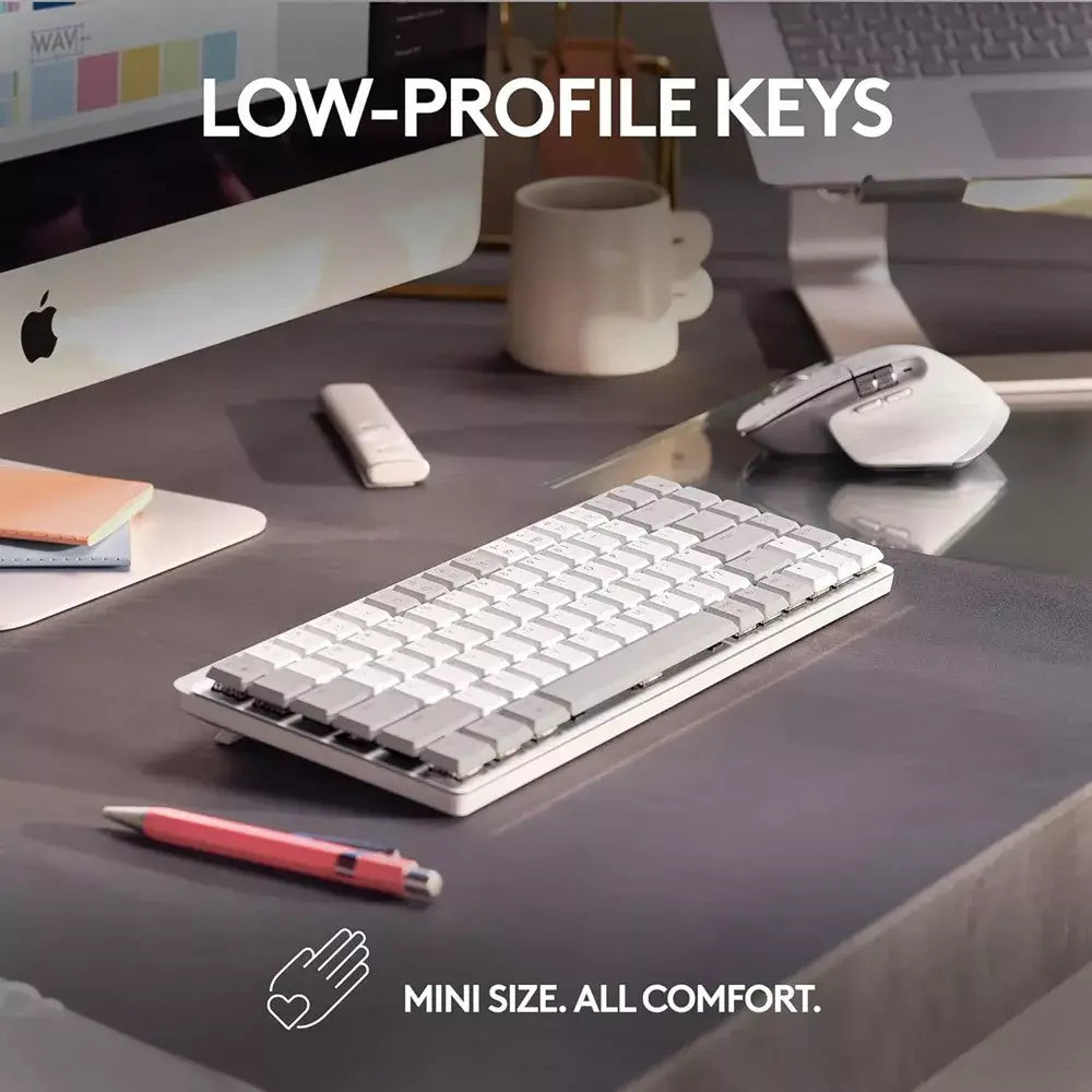 Logitech MX Mechanical Mini for Mac Wireless Illuminated Keyboard Pale Grey. Take advantage of advanced wireless connectivity that offers a clean, cable-free workspace and dependable performance—perfect for Mac users on the move or at home 920-010553 thumbnail