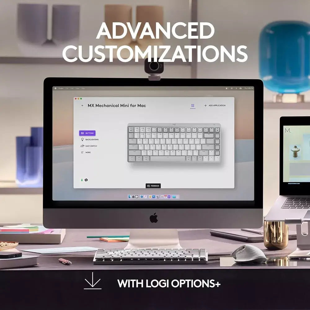 Logitech MX Mechanical Mini for Mac Wireless Illuminated Keyboard Pale Grey. Take advantage of advanced wireless connectivity that offers a clean, cable-free workspace and dependable performance—perfect for Mac users on the move or at home 920-010553 thumbnail