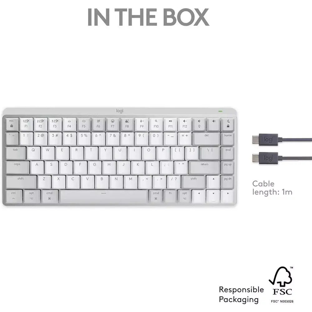 Logitech MX Mechanical Mini for Mac Wireless Illuminated Keyboard Pale Grey. Take advantage of advanced wireless connectivity that offers a clean, cable-free workspace and dependable performance—perfect for Mac users on the move or at home 920-010553 thumbnail