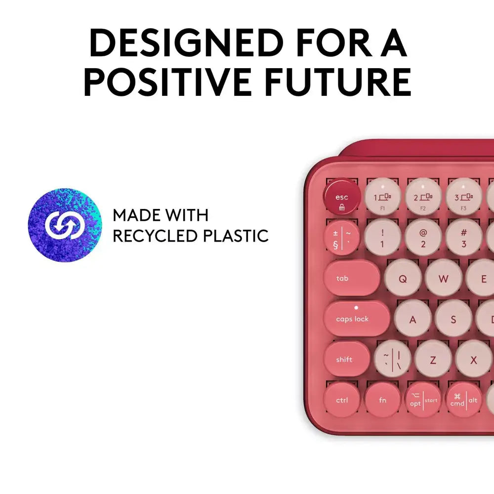 Logitech POP Keys Wireless Bluetooth Mechanical Keyboard - Rose. Designed for both style and function, POP Keys includes 8 swappable emoji keys (4 pre-installed, 4 extra in the box) and 1 dedicated emoji menu key. 920-010709 thumbnail