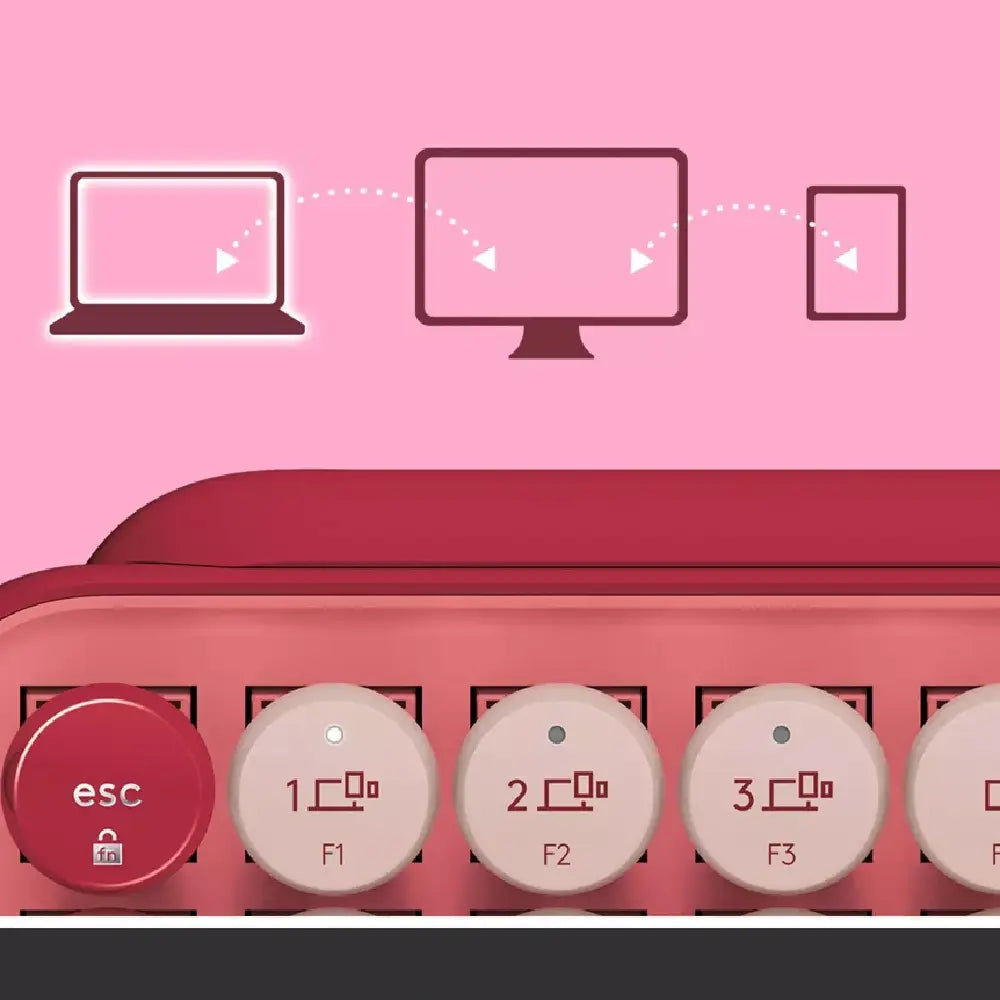 Logitech POP Keys Wireless Bluetooth Mechanical Keyboard - Rose. Designed for both style and function, POP Keys includes 8 swappable emoji keys (4 pre-installed, 4 extra in the box) and 1 dedicated emoji menu key. 920-010709 thumbnail