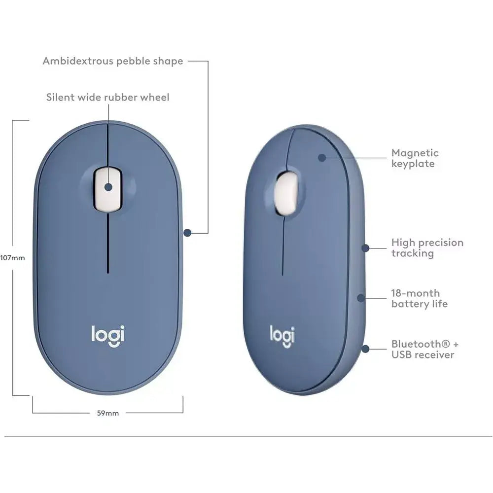 Logitech Pebble Wireless Mouse Bluetooth Blueberry 910-007081 thumbnail