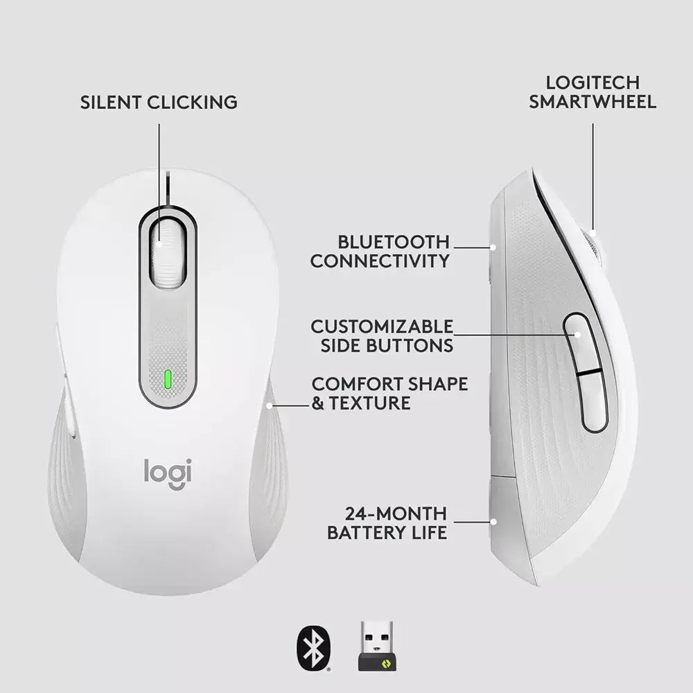 Logitech Signature M650 L for Business Wireless Mouse, Off White. The Signature M650 for Business is a user-friendly mouse designed for quick deployment and boosts productivity by 50% compared to using a laptop touchpad¹. 910-006347 thumbnail