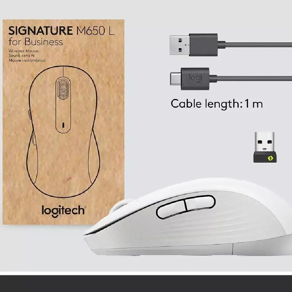 Logitech Signature M650 L for Business Wireless Mouse, Off White. The Signature M650 for Business is a user-friendly mouse designed for quick deployment and boosts productivity by 50% compared to using a laptop touchpad¹. 910-006347 thumbnail