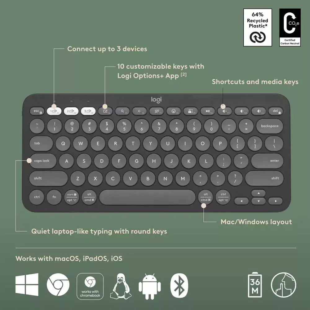 Logitech Slim Bluetooth Combo, Wireless Keyboard and Mouse 920-012525 thumbnail