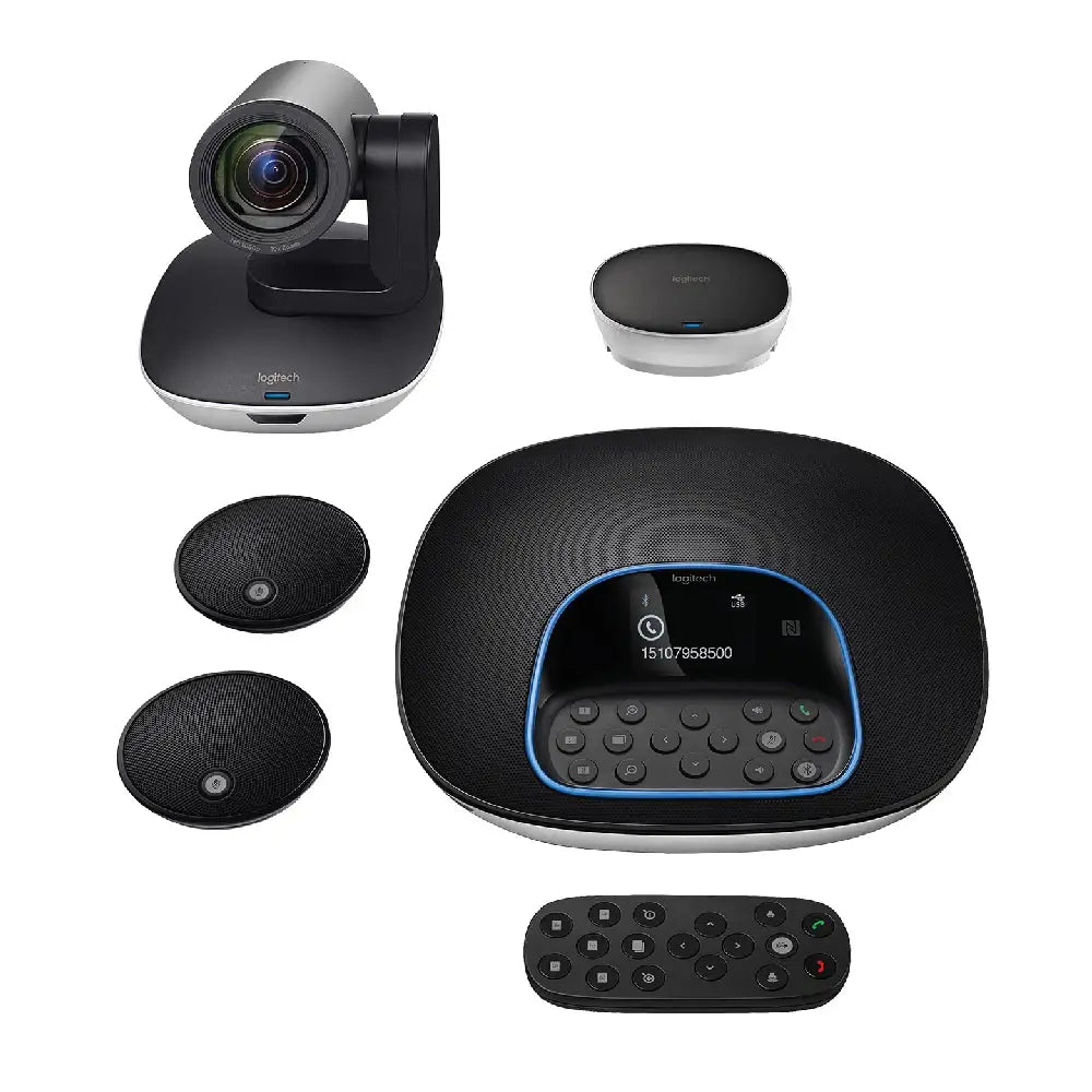 Logitech Group Video Conferencing Bundle with Expansion Mics for Big Meeting Rooms, Black and Silver
