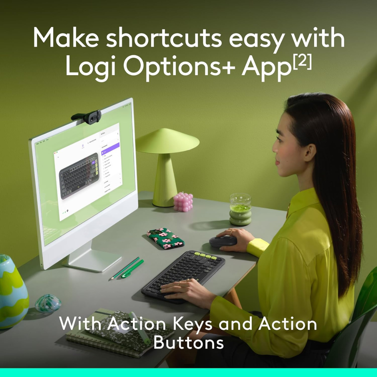 Logitech POP ICON Combo, Bluetooth Keyboard and Mouse Combo, Comfortable Typing, programmable Keys and Buttons, Quiet clicks, Easy-Switch up to 3 Devices - Graphite and Lime thumbnail
