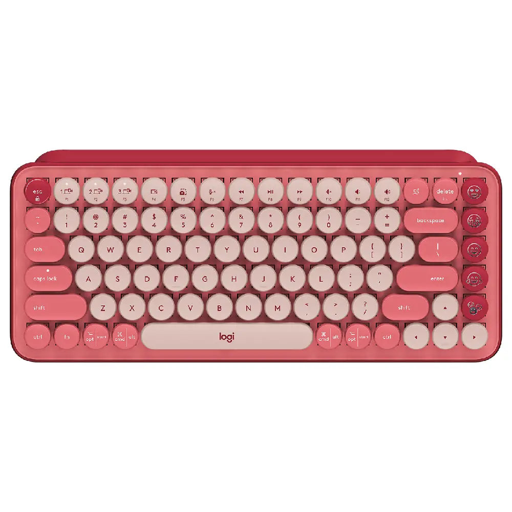 Logitech POP Keys Wireless Bluetooth Mechanical Keyboard - Rose. Designed for both style and function, POP Keys includes 8 swappable emoji keys (4 pre-installed, 4 extra in the box) and 1 dedicated emoji menu key. 920-010709 thumbnail
