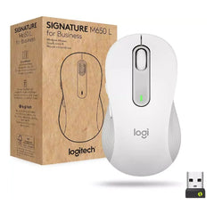 Logitech Signature M650 L for Business Wireless Mouse, Off White. The Signature M650 for Business is a user-friendly mouse designed for quick deployment and boosts productivity by 50% compared to using a laptop touchpad¹. 910-006347