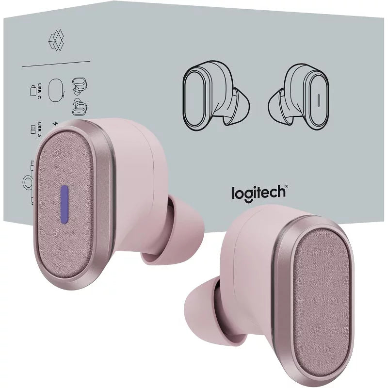 Logitech Zone True Wireless Bluetooth Noise Canceling Earbuds with Microphone, Hybrid ANC, Transparency Mode, - Rose