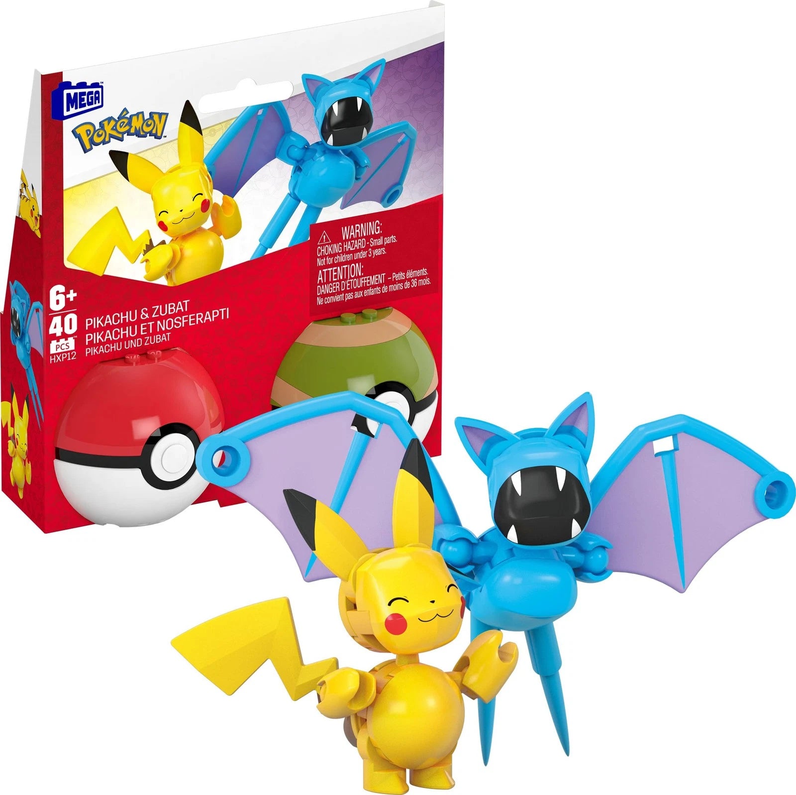 MEGA Pokémon Pikachu & Zubat Building Kit, 2 Action Figures