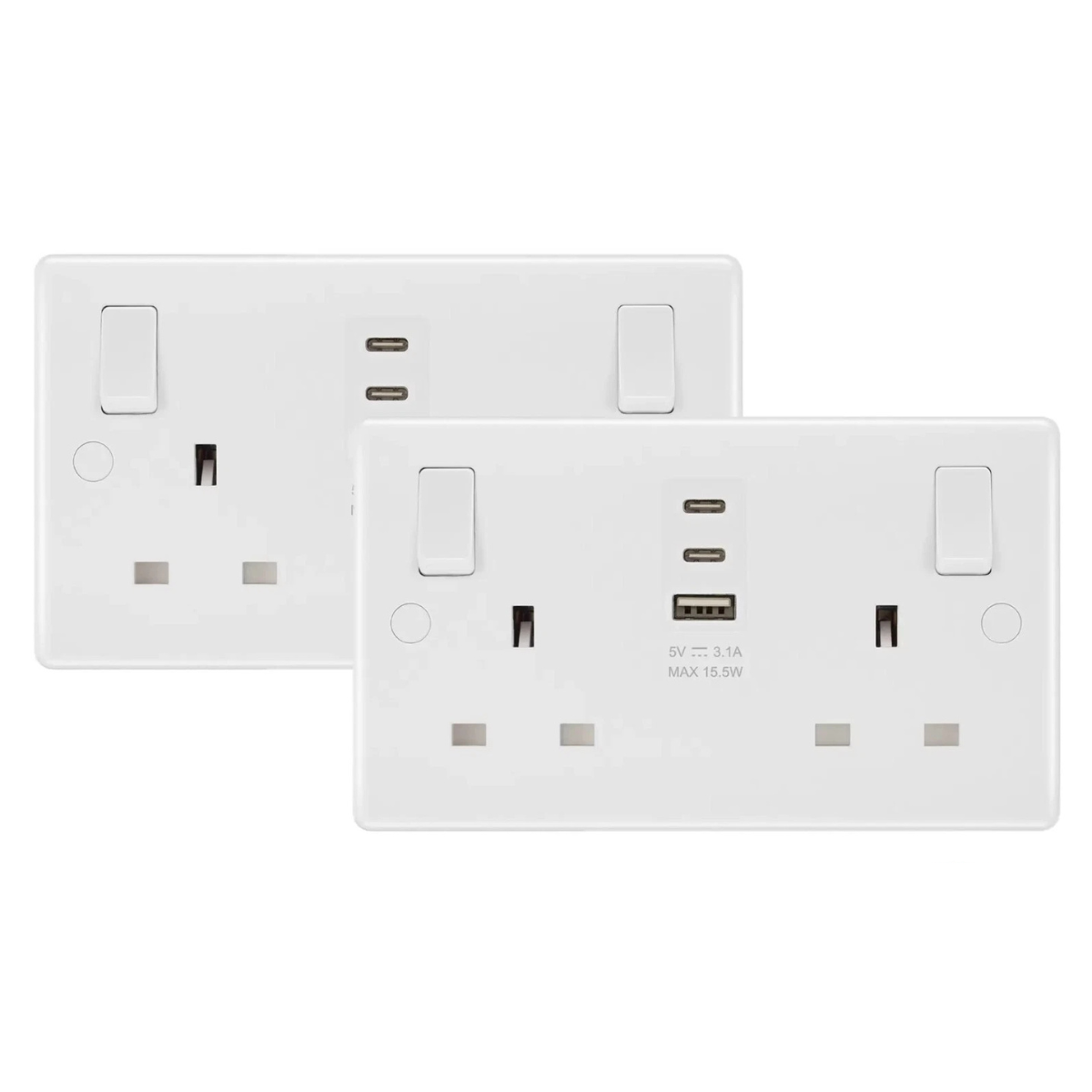 Masterplug Double 13A Switched Socket with USB Type-C Charger, Dual Power Outlet with Integrated USB-C Fast Charging, Wall Socket for Home & Office Use, 2-Pack thumbnail