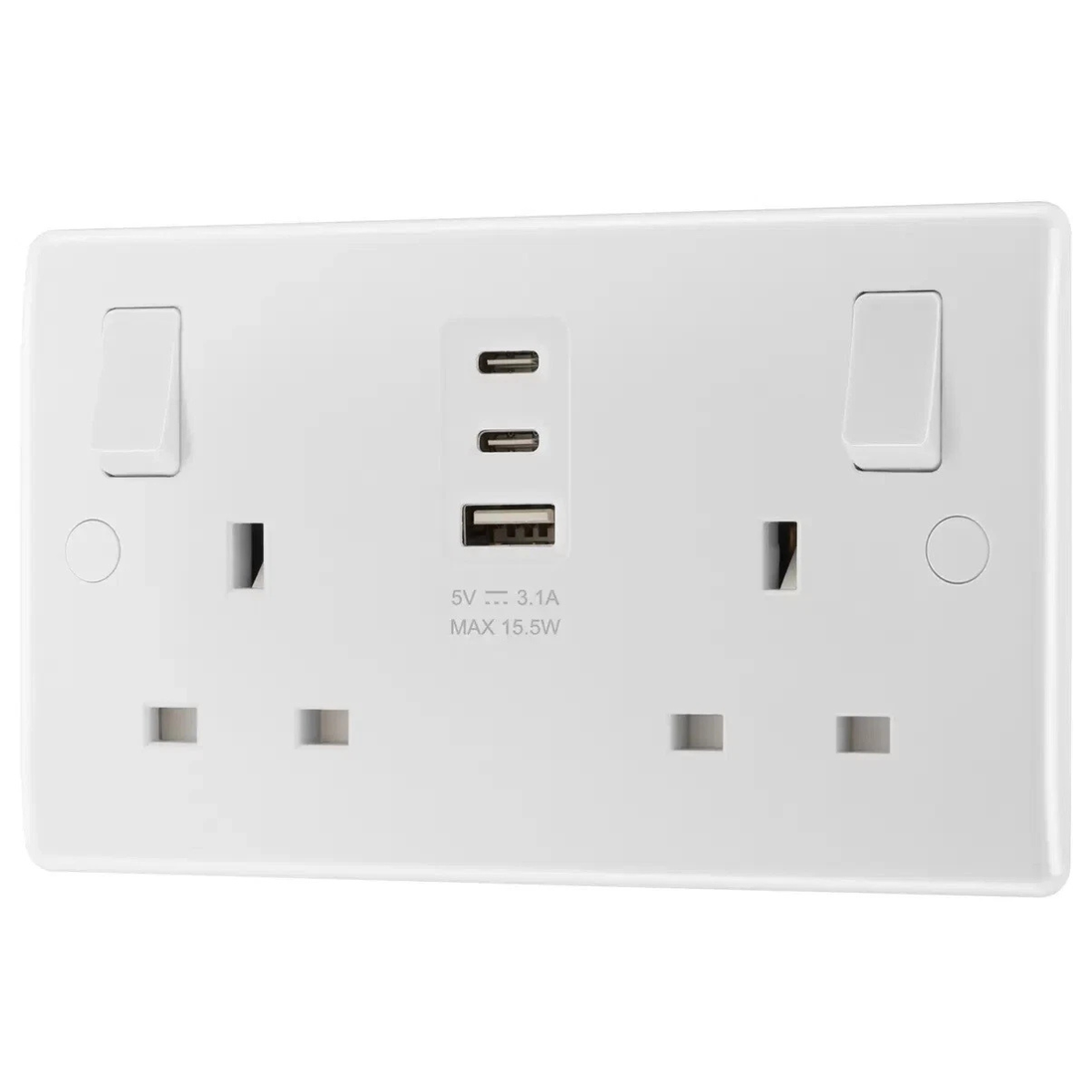 Masterplug Double 13A Switched Socket with USB Type-C Charger, Dual Power Outlet with Integrated USB-C Fast Charging, Wall Socket for Home & Office Use, 2-Pack thumbnail