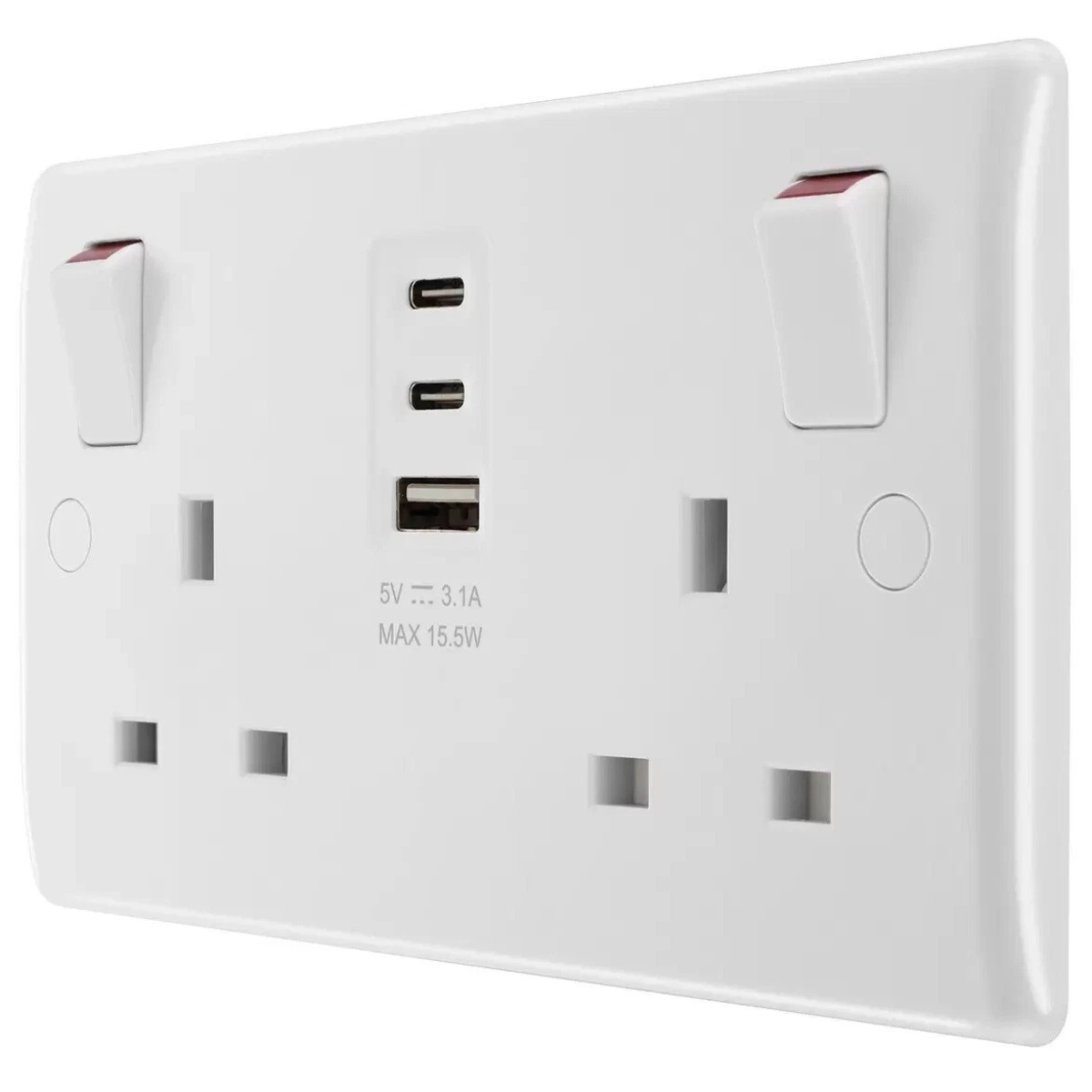 Masterplug Double 13A Switched Socket with USB Type-C Charger, Dual Power Outlet with Integrated USB-C Fast Charging, Wall Socket for Home & Office Use, 2-Pack thumbnail