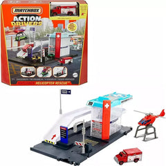 Matchbox Cars Playset, Action Drivers Helicopter Rescue with 1:64 Scale Toy Ambulance & Helicopter