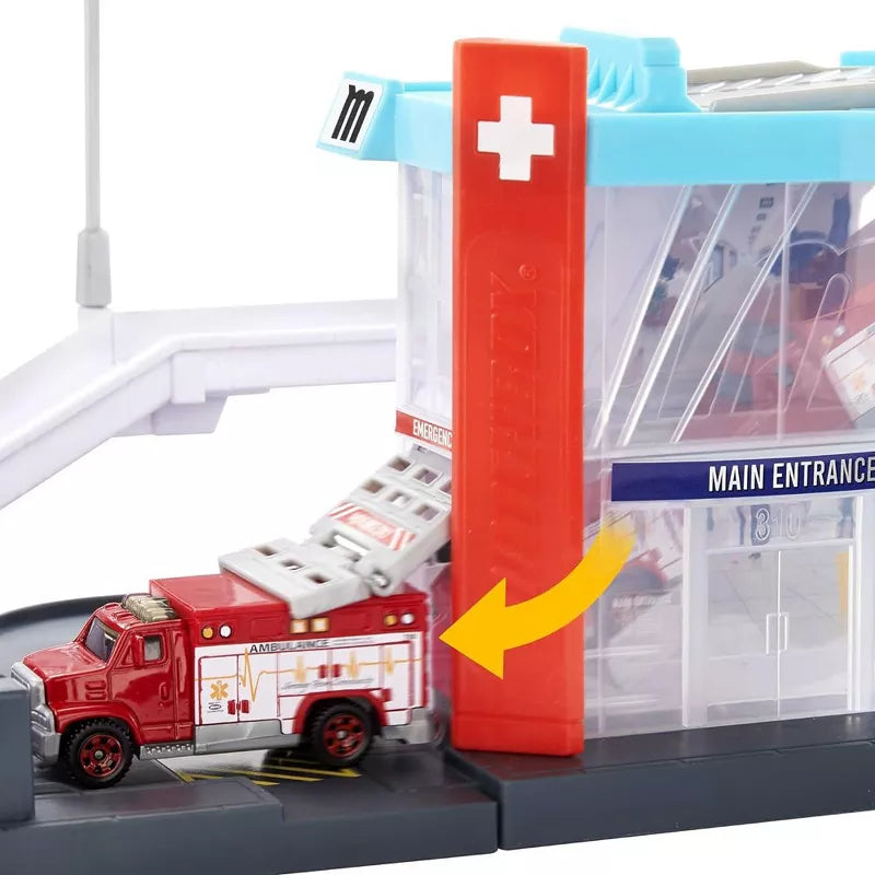 Matchbox Cars Playset, Action Drivers Helicopter Rescue with 1:64 Scale Toy Ambulance & Helicopter thumbnail