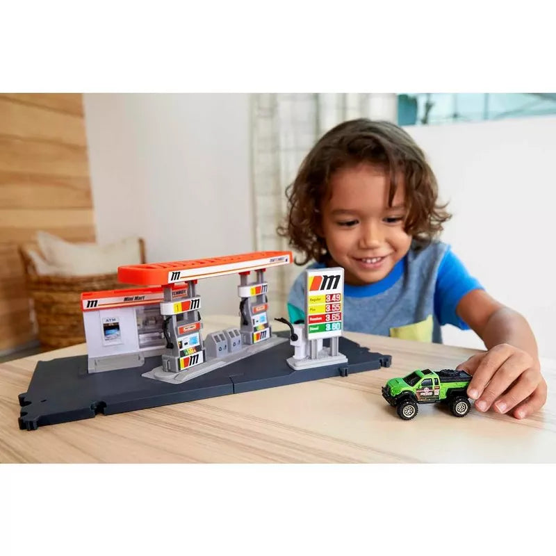 Matchbox Toy Cars Playset, Action Drivers Fuel Station & 1:64 Scale Toy Truck, Moveable Gas Hoses & Car-Activated Features thumbnail