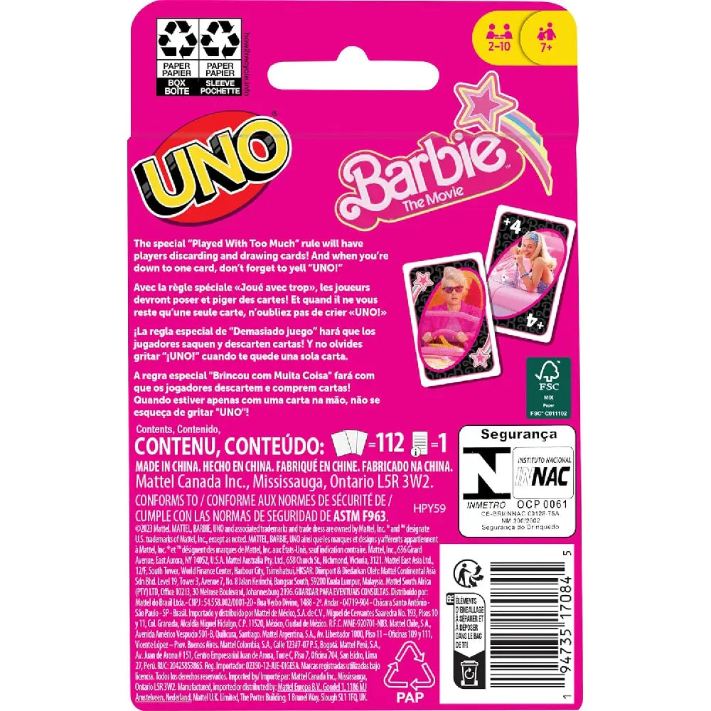 Mattel Games UNO Barbie The Movie Card Game HPY59 thumbnail