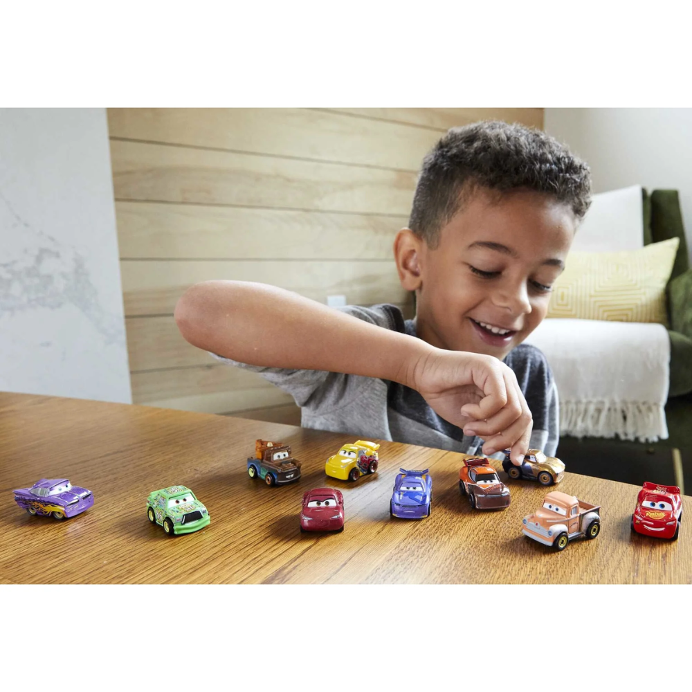 Mattel Disney Pixar Cars Mini Racers 10 Pack of Collectible Toy Vehicles. This limited-edition 10-pack features rare mini racers from Disney Pixar's Cars, making it the perfect addition for both collectors and fans. GKG08 thumbnail