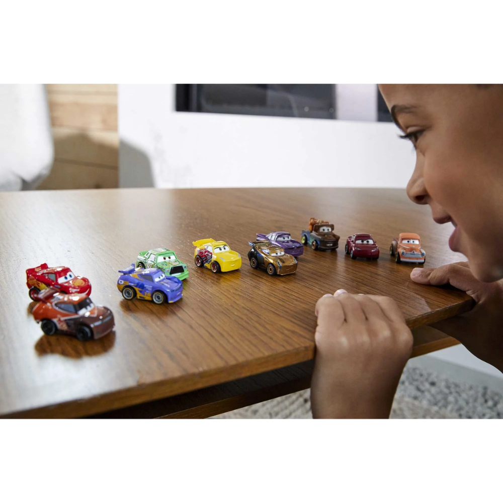 Mattel Disney Pixar Cars Mini Racers 10 Pack of Collectible Toy Vehicles. This limited-edition 10-pack features rare mini racers from Disney Pixar's Cars, making it the perfect addition for both collectors and fans. GKG08 thumbnail