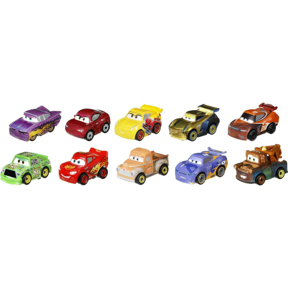 Mattel Disney Pixar Cars Mini Racers 10 Pack of Collectible Toy Vehicles. This limited-edition 10-pack features rare mini racers from Disney Pixar's Cars, making it the perfect addition for both collectors and fans. GKG08 thumbnail