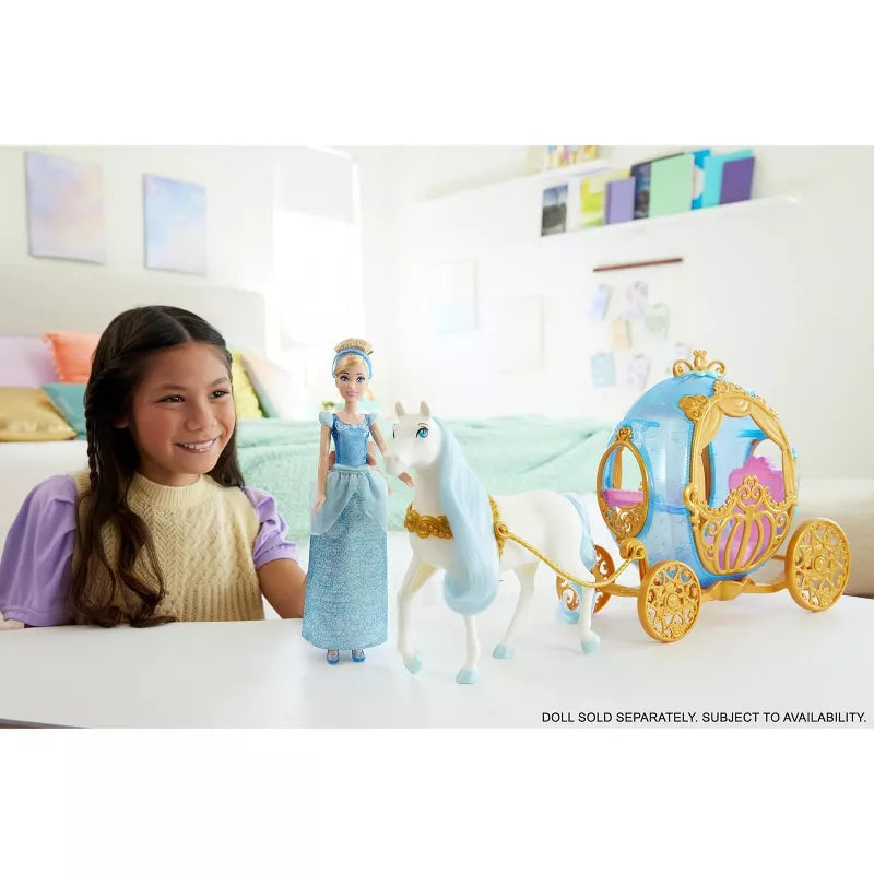 Mattel Disney Princess Cinderella’s Rolling Carriage with Gold Details & White Horse with Brushable Mane & Tail, Inspired by Disney Movie thumbnail