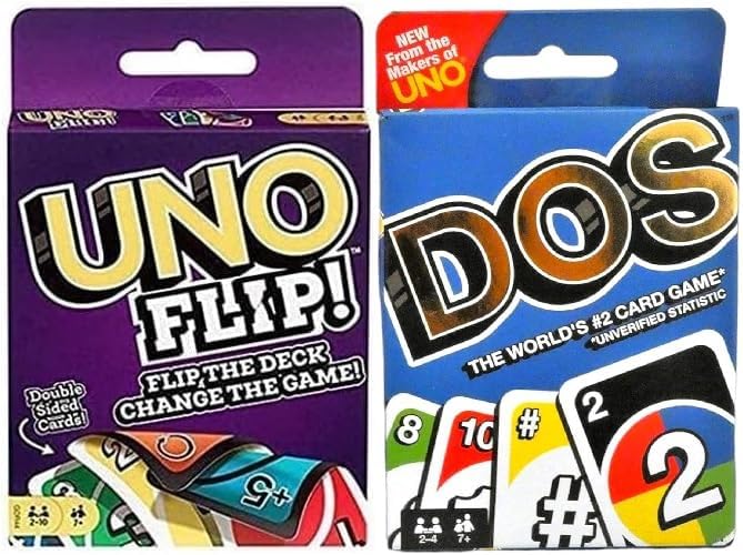 Mattel Flip and DOS Card Game Combo Pack – Family-Friendly Strategy Card Games for Kids & Adults