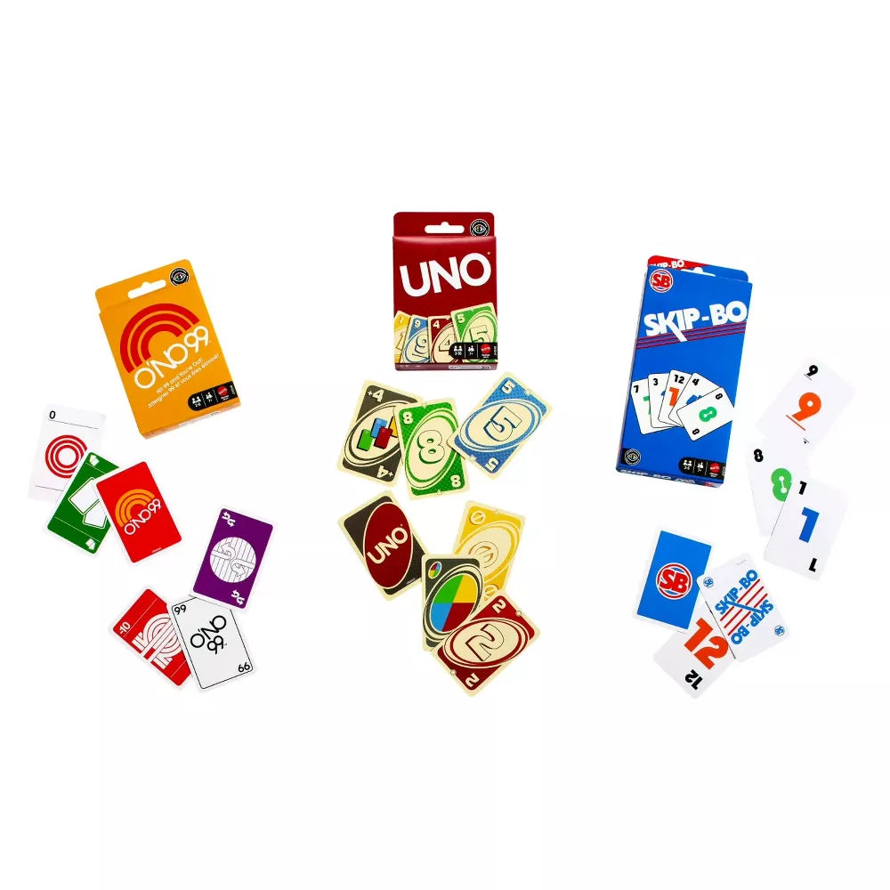 Mattel Games Vintage Card Game Set with UNO, O'NO 99 & SKIP-BO thumbnail