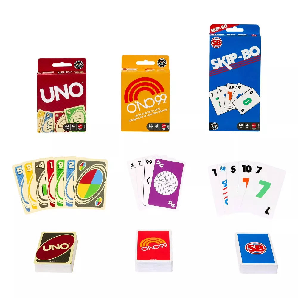 Mattel Games Vintage Card Game Set with UNO, O'NO 99 & SKIP-BO thumbnail