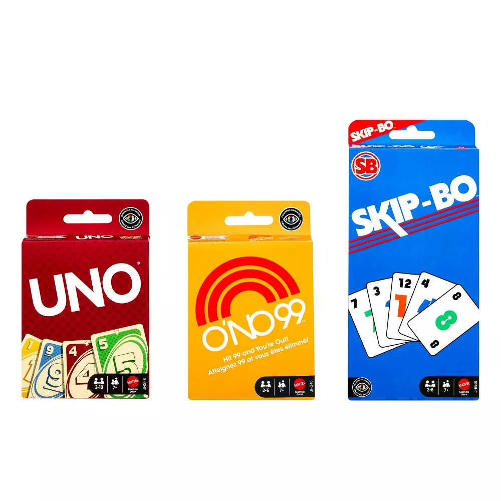 Mattel Games Vintage Card Game Set with UNO, O'NO 99 & SKIP-BO thumbnail