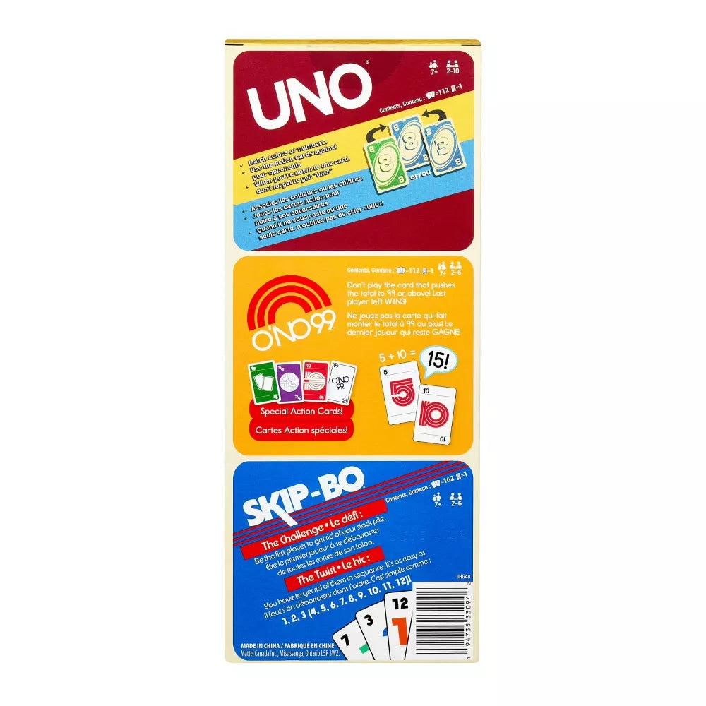 Mattel Games Vintage Card Game Set with UNO, O'NO 99 & SKIP-BO thumbnail