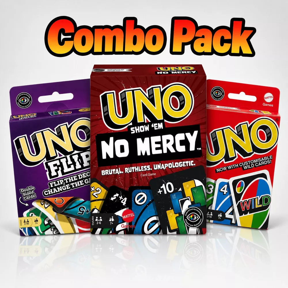 Mattel UNO 3-Pack Card Game Bundle – UNO, UNO Flip! & No Mercy thumbnail