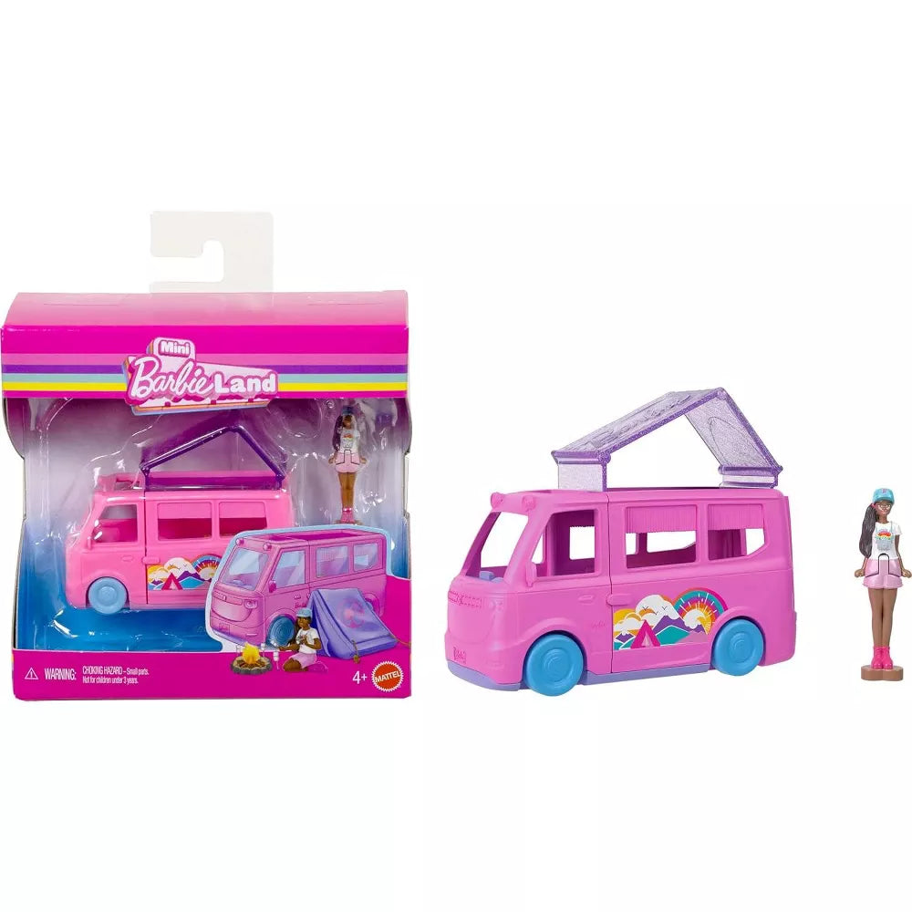 Mini Barbie Land Camper Van & Tent Camping Playset with 1.5-Inch Doll