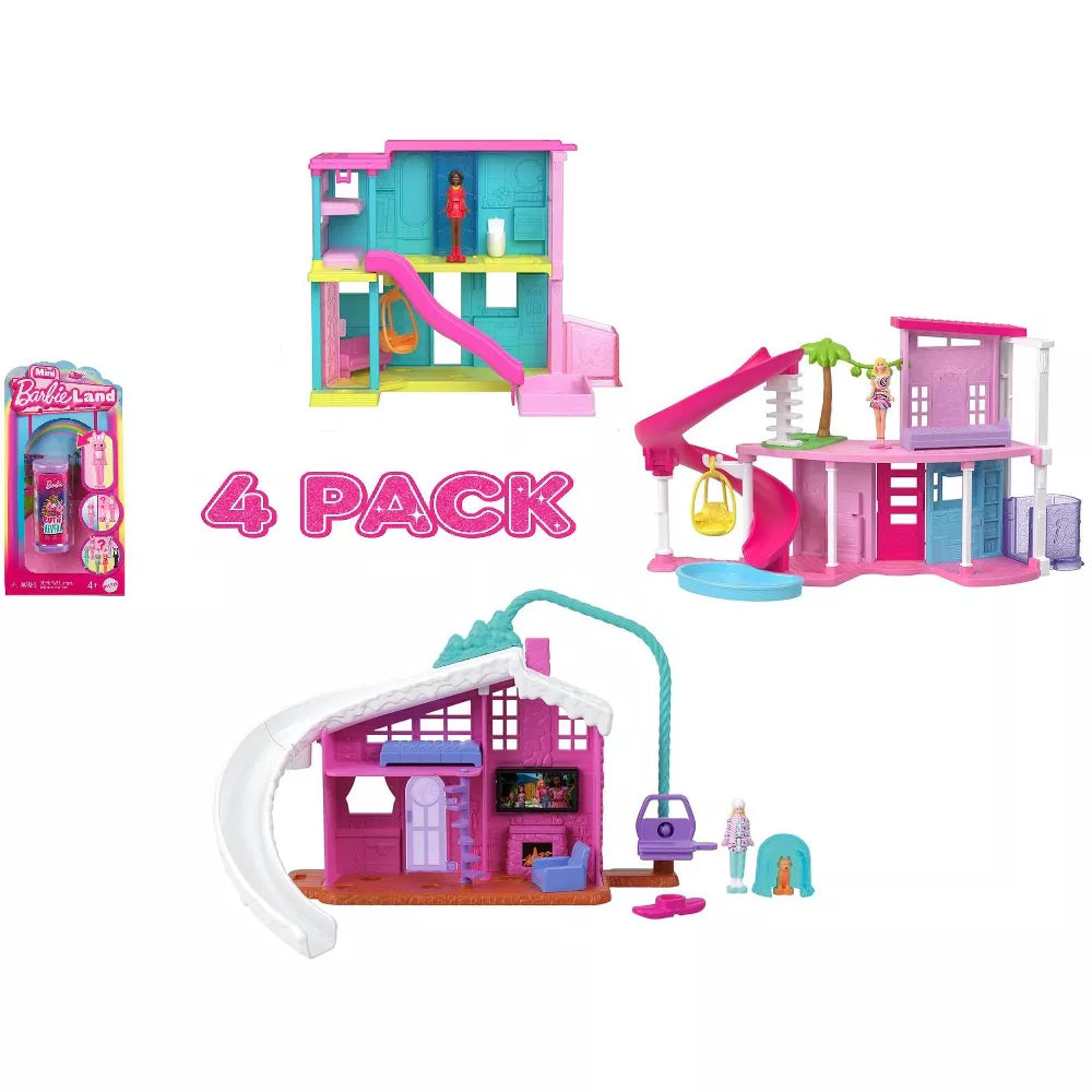 Mini BarbieLand Playset 4-Pack Bundle by Mattel, Includes Mini Barbie Houses & Rooms with 1.5-Inch Mini Barbie Dolls and Themed Accessories thumbnail