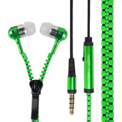 No Tangle, ZIPPER EARPHONES with Mic, Earbud, GREEN